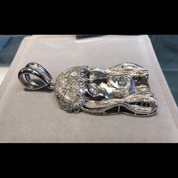 Custom Sterling Silver and CZ large Jesus Pendant - Picture 2 of 7